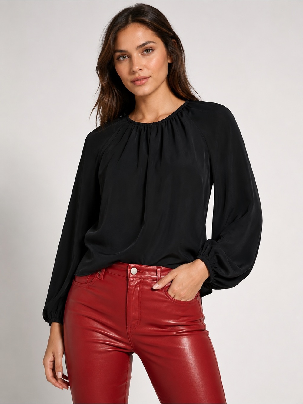 Diane von Furstenberg Silk Black Balloon Sleeve Top Luxury Designer Size S